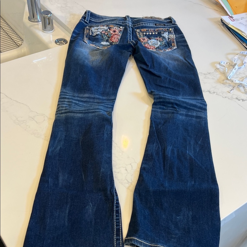 Miss Me Women's Dark Blue Floral Embroidered Boot Cut Jeans - Picture 5 of 5